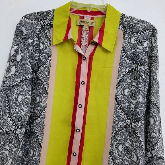 Democracy Women's Long Sleeve Button Up Printed Preppy Shirt Size Large - Picture 3 of 9